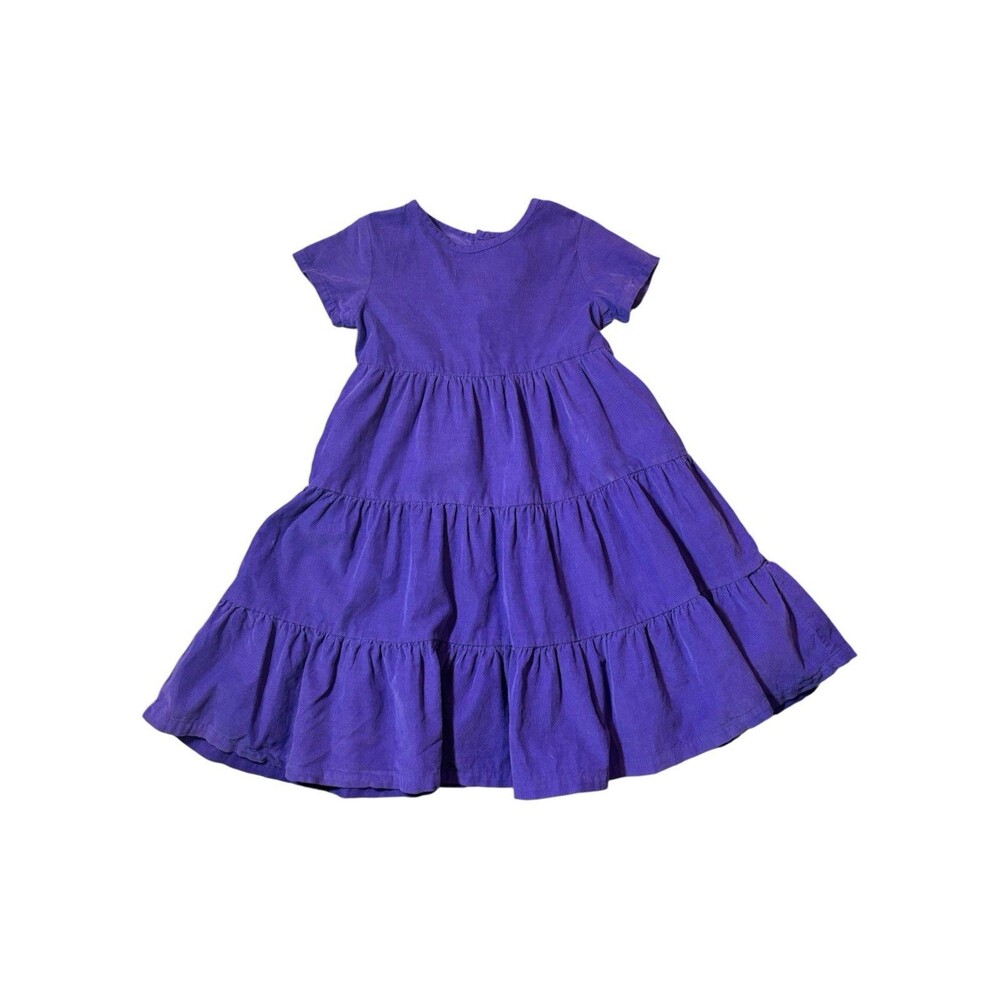 Hanna Andersson Girls Purple Corduroy Babydoll Dress 6/7 Tiered Cotton